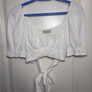 Urban Outfitters White Puff Sleeve Tie-Front Top